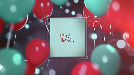 Colorful birthday balloons with a greeting card background  