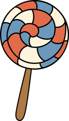 Colorful lollipop with red, white, and blue swirls, perfect for celebrations and treats