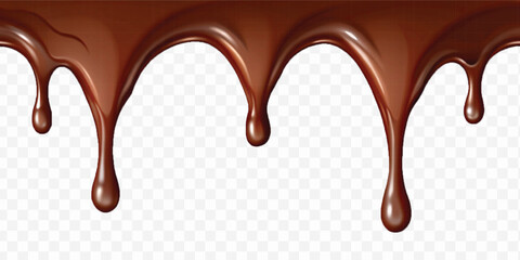 realistic dark liquid  chocolate dripping and flowing down from the top, isolated on white background