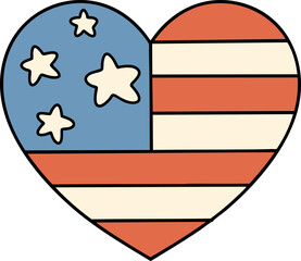 Heart shape design featuring American flag colors and stars, symbolizing patriotism and love