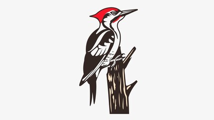 A woodpecker icon perched on a tree trunk, designed in a bold outline on a white background.
