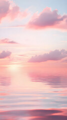 Ethereal Pink Horizon: Dreamy Skyscape Reflecting Pastel Clouds and Tranquil Waters at Sunset