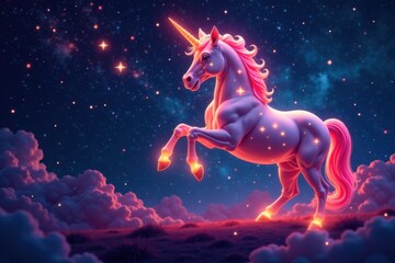 Glowing unicorn holds a shimmering star map against a deep space background, dreamy, magical beings