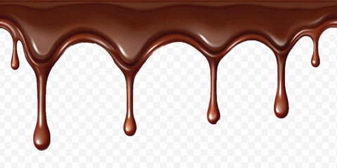 realistic dark liquid  chocolate dripping and flowing down from the top, isolated on white background