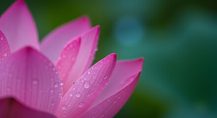 Close-up of a delicate pink lotus flower petal with water droplets.