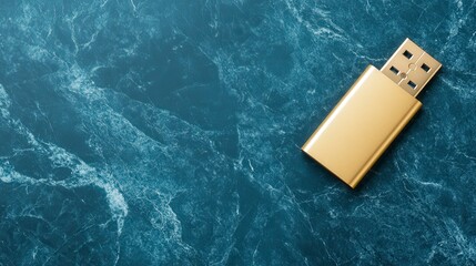 Fototapeta premium Sleek and Compact USB Flash Drive with Elegant Gold Finish on a Textured Background