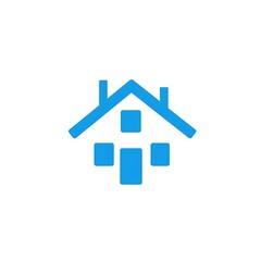 Fototapeta premium Blue house icon on white background, simple home symbol