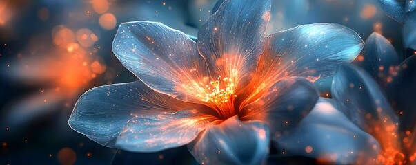 Naklejka premium Glowing Blue Flower Abstract Art Digital Painting Fantastic Nature Inspired Design Mystical Floral Image 