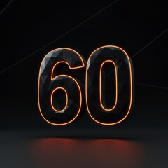 Geometric Sixty Number Design with Glowing Orange Outlines on Dark Background