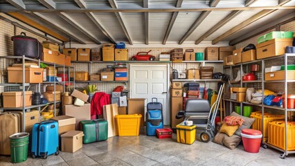 Cluttered Garage with Various Boxes and Storage Solutions