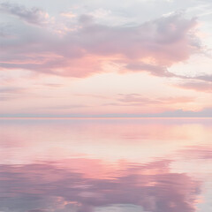 Obraz premium Ethereal Pink Horizon: Dreamy Skyscape Reflecting Pastel Clouds and Tranquil Waters at Sunset