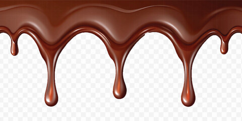 realistic dark liquid  chocolate dripping and flowing down from the top, isolated on white background