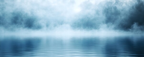 Serene Misty Lake Peaceful Blue Water Scenic Nature Tranquil Atmosphere Calm Morning Foggy Sky Dreamy         