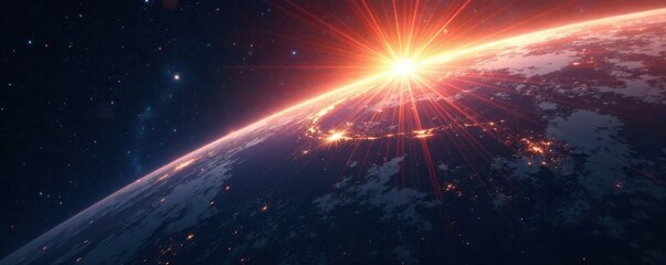 Fototapeta premium Planet Earth illuminated by comet's bright head, comet, bright