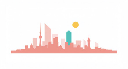 Naklejka premium City silhouette illustration in pastel tones