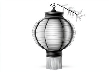 Obraz premium A black-and-white line drawing of a Chinese lantern with elegant brushstroke details