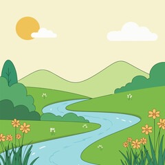 Fototapeta premium Cartoon Landscape with River