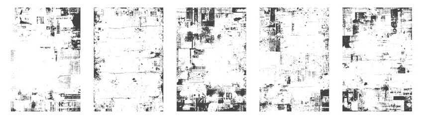 Obraz premium Overlay textures set stamp with grunge effect. Old damage Dirty grainy and scratches. Set of different distressed black grain texture. Distress overlay vector textures. 