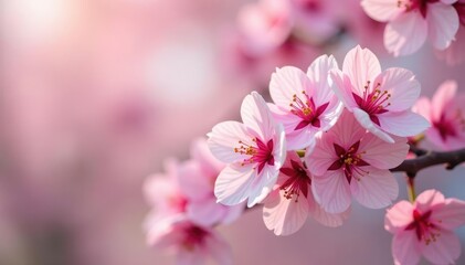 Naklejka premium Delicate pink sakura blossoms in full bloom, forming a gentle repeating pattern , design, japanese pattern