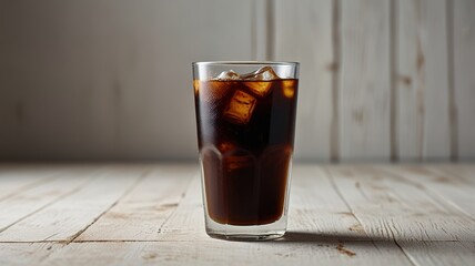 Cold brew coffee with milk on white wooden table
