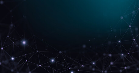 Abstract network background with interconnected nodes and lines on a dark gradient.
