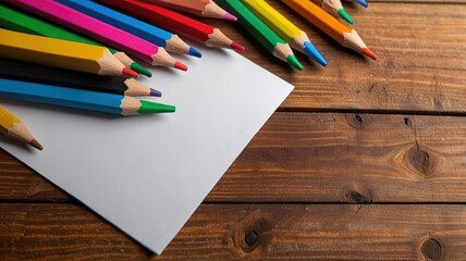 pencils, eraser and empty white papers . Empty place for text or drawing on the desk background.