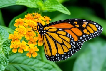 Fototapeta premium A butterfly garden filled with bright wildflowers and delicate monarch butterflies fluttering around
