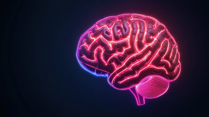 glowing neon brain illustration symbolizes modern technology on dark background