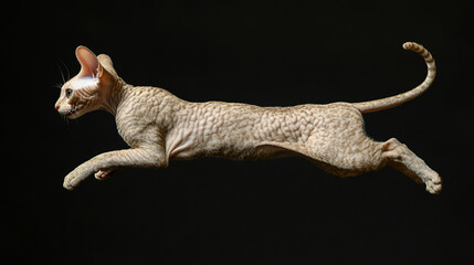 Cornish Rex in Mid-Air &ndash; Wavy Coat Flowing in Dynamic Light, Ultra HD