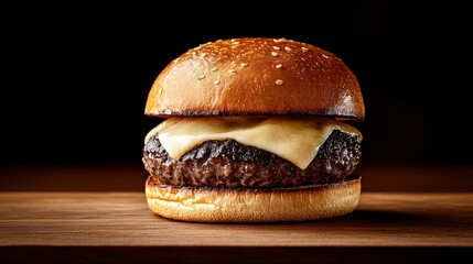 Gourmet Black Truffle Burger with Melted Brie on Toasted Sesame Seed Bun