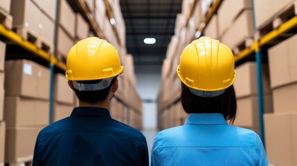 Team Collaboration in Warehouse Setting with Asian Workers Organizing Boxes Together