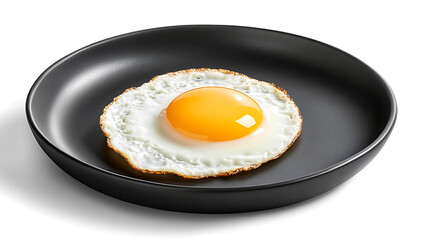 Fried egg mock up on black plate culinary art minimalist style studio setting close-up view raw ingredients