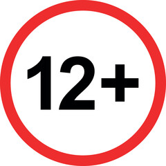 Obraz premium age restriction 12 plus sign. content warning symbol for mature audience, gaming, movies, and apps