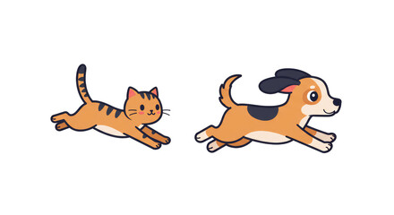 Cartoon Cat and Dog Running Together in a Playful Animated Style