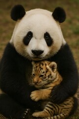 giant panda and cub tiger