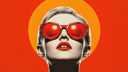 Modern Retro Pop Art Woman Portrait Collage With Sunglasses
