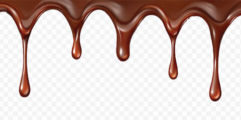 realistic dark liquid  chocolate dripping and flowing down from the top, isolated on white background