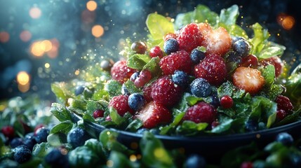 Fototapeta premium Colorful fruit salad with spinach