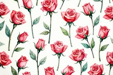Obraz premium Delicate watercolor rosebuds in repeating pattern, watercolor, roses, texture