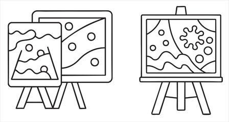 Two easels displaying abstract art in a minimalist style.