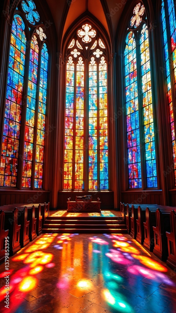 Aufkleber vibrant sunlight filtering through colorful stained glass windows creating a stunning spectrum of co