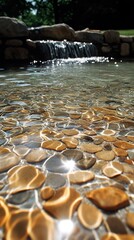 Obraz premium Sparkling water feature with smooth stones