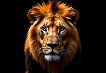 Fototapeta premium Majestic Lion Portrait – Powerful Wildlife Close-Up with Dark Background