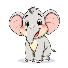 Obraz premium Cartoon cute little elephant on white background
