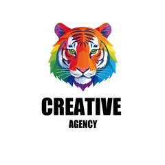 Fototapeta premium vector illustration of a tiger with text creative agency logo icon design