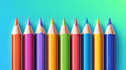 A vibrant arrangement of colorful pencils is displayed in an artistic composition against a gradient background. The contrast between vivid hues and aged tones creates a creative aesthetic.