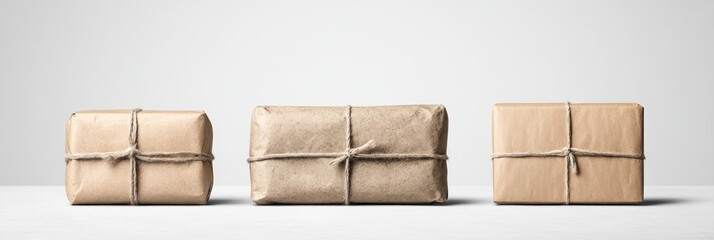 Three packages tied with twine