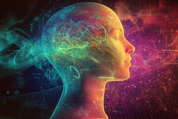 Obraz premium Human Brain Mind Concept with Glowing Neon Colors