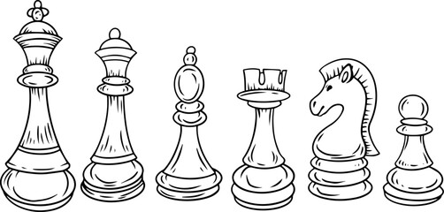 Hand-drawn vector outline of chess on a white background