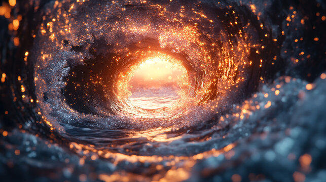 Abstract Ocean Vortex with Golden Light